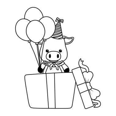 Mutlu yıllar ikon tasarımlı domuz çizgi filmi.