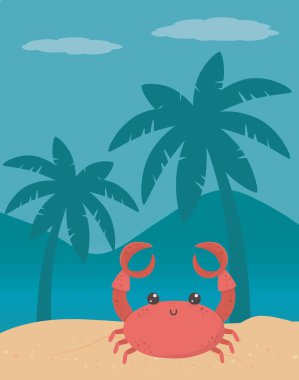 Plaj tasarımında yengeç çizgi filmi