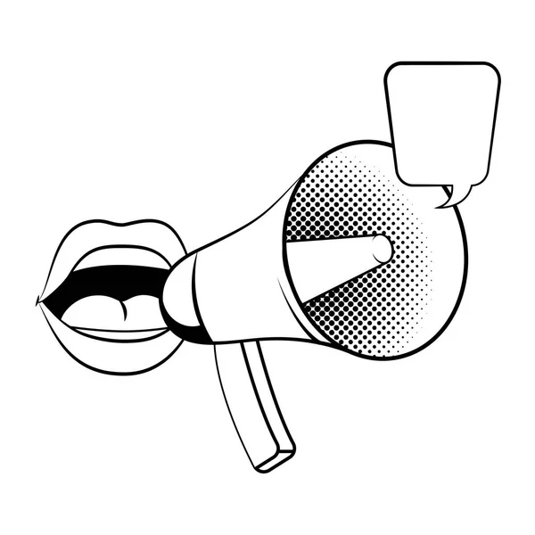 Pop art bullhorn colorful cartoon in black and white — Stockový vektor