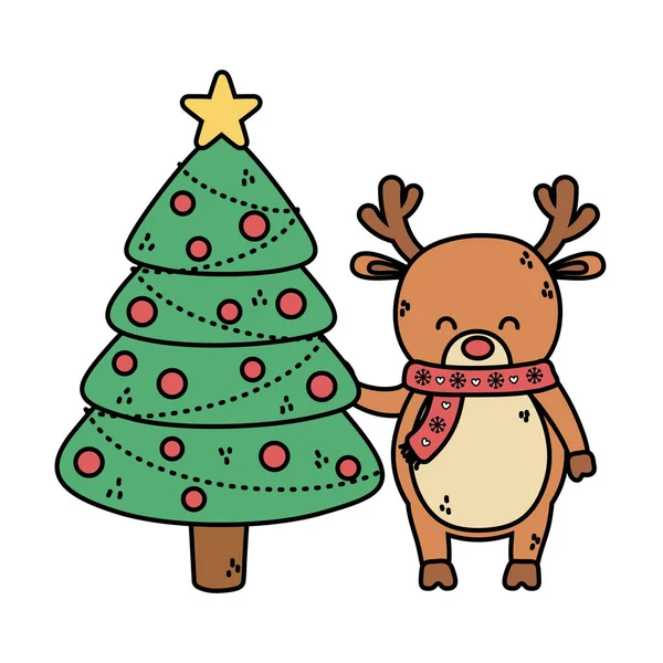 Rendieren met boom ballen decoratie vrolijk kerstmis — Stockvector