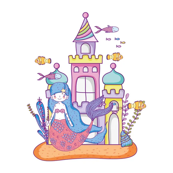 Meerjungfrau mit Schloss Unterwasser-Szene — Stockvektor