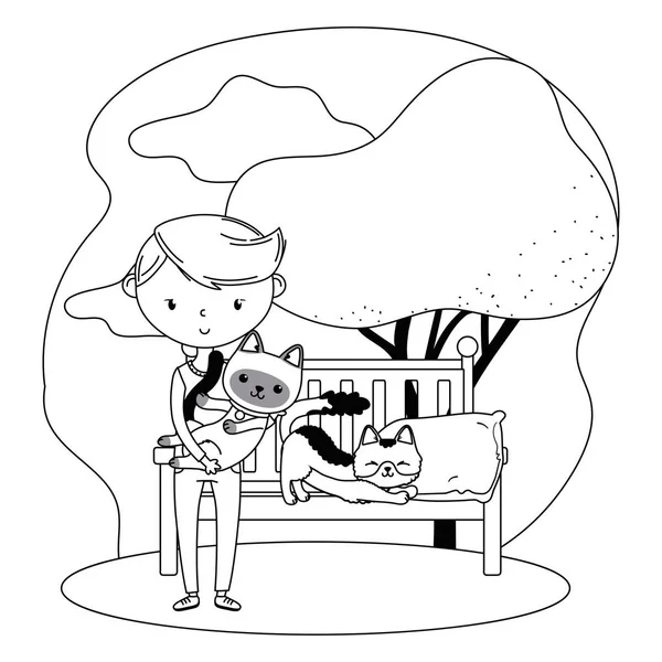 고양이 만화 디자인을 한 소년 — 스톡 벡터