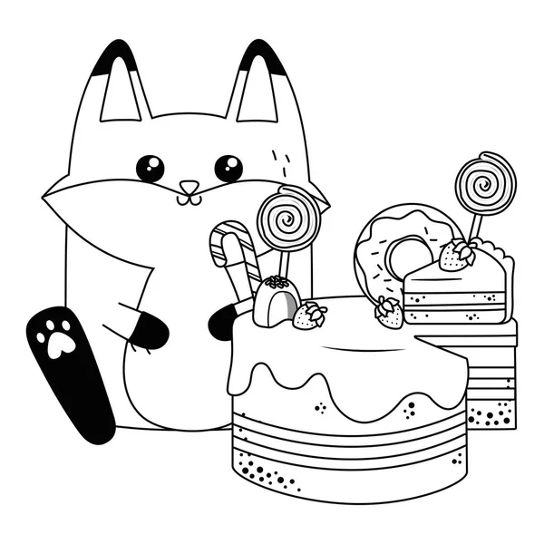 Kawaii av Fox tecknad med Cake Design — Stock vektor