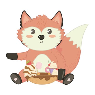 Tatlı gıda tasarımı ile izole tilki karikatür