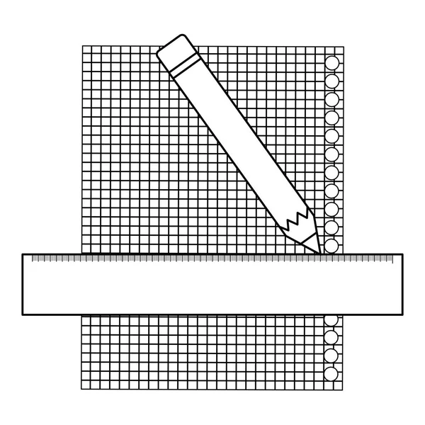 Feuille de papier carnet avec crayon et règle — Image vectorielle