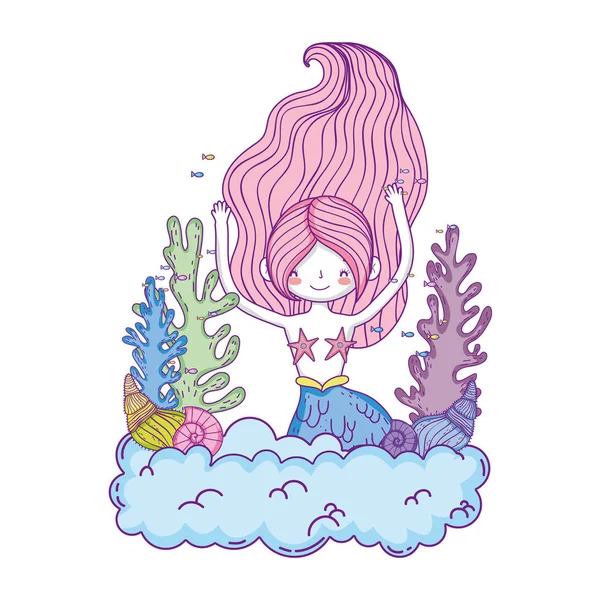 Krásná mořská panna s mořských řas pohádkové postavy — Stockový vektor