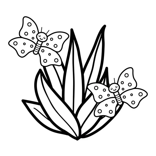 나비가카와 이 문자들 과 함께 정원을 가꾸는 잎 식물들 — 스톡 벡터