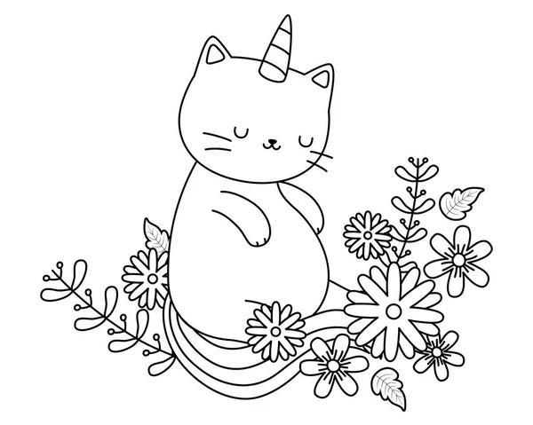 Desenho vetorial de desenho animado gato unicórnio — Vetor de Stock