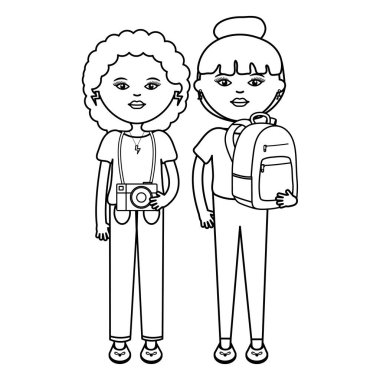 Kamera ve çanta karakterli güzel kızlar.