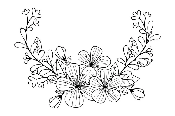 Bloemen en bladeren krans ontwerp — Stockvector