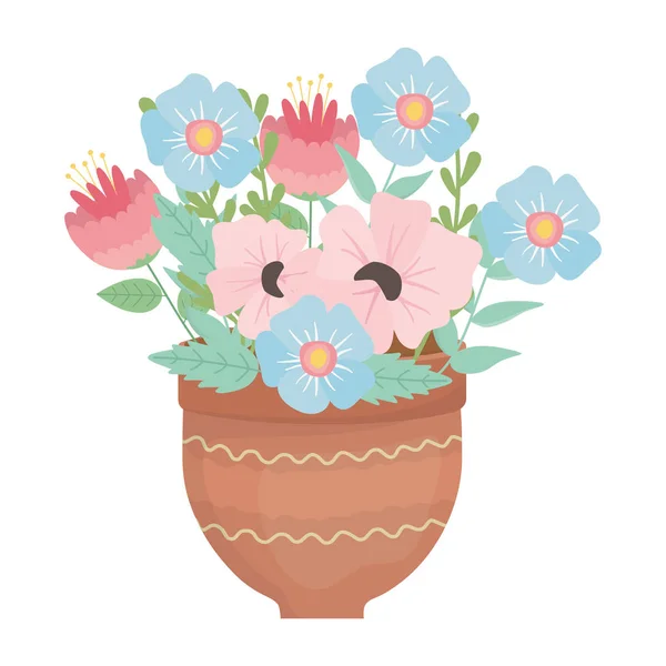 Flowers and leaves inside pot vector design — Stock Vector