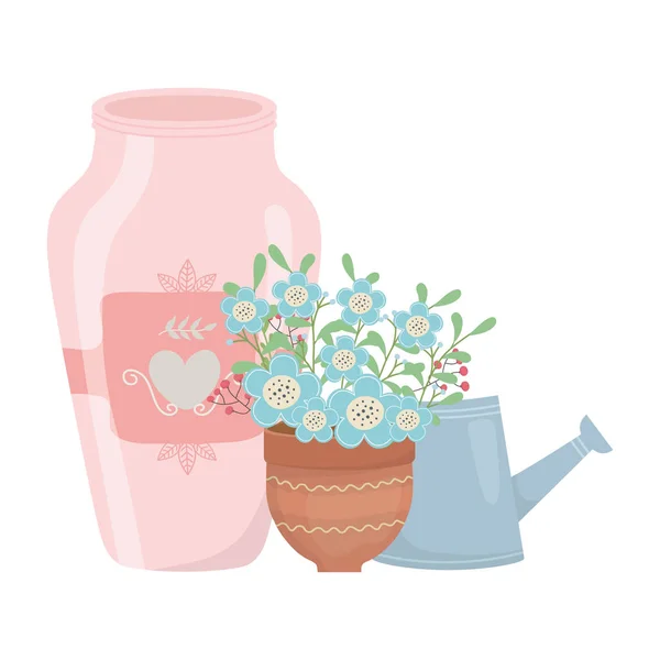 Fleurs et feuilles à l'intérieur de la conception vectorielle pot — Image vectorielle