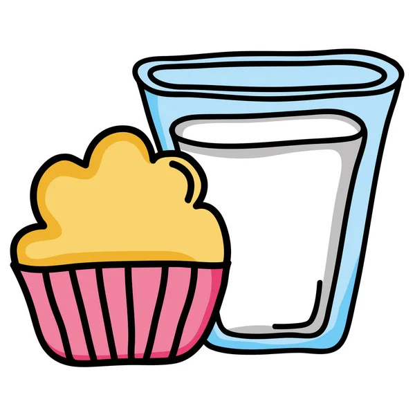 Tatlı cupcake pasta fırın ve süt cam — Stok Vektör