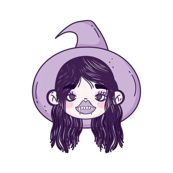 Happy halloween celebration girl with hat witch and teeth —  Vetores de Stock
