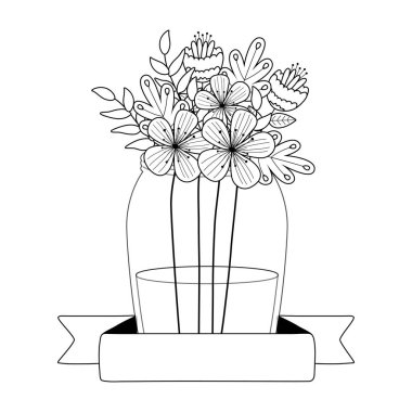 Vazo vektör tasarımı içinde çiçekler ve yapraklar