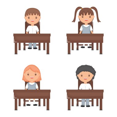 cute little students group in the schooldesks