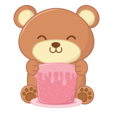 toy bear holding a cake