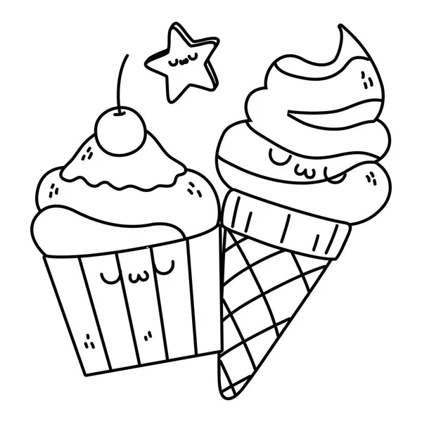 Кавайи карикатур на мороженое — стоковый вектор