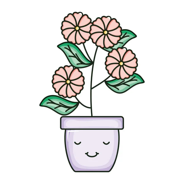 Květiny zahrada v keramickém hrnci kawaii — Stockový vektor