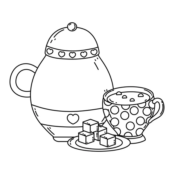 絶縁された砂糖ボウルとコーヒーカップのデザイン — ストックベクタ