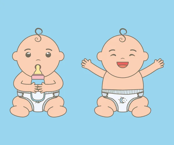 Cute Little dzieci chłopców z butelek mleka znaków — Wektor stockowy