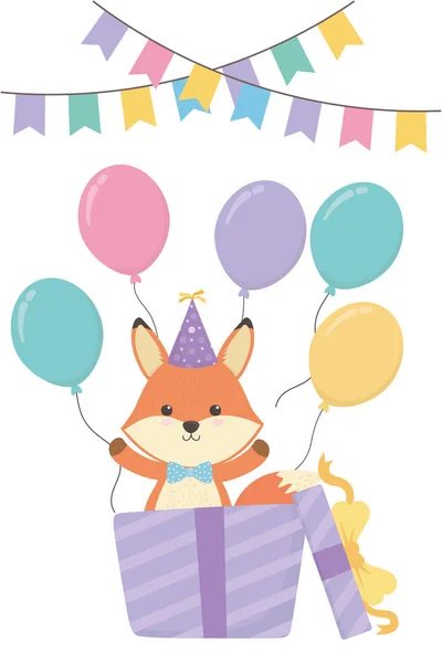 Fox cartoon met Happy Birthday pictogram ontwerp — Stockvector