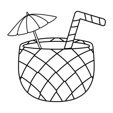 pina colada cartoon in black and white