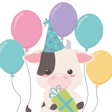 Mutlu Doğum günü simgesi tasarımı ile Cow karikatür