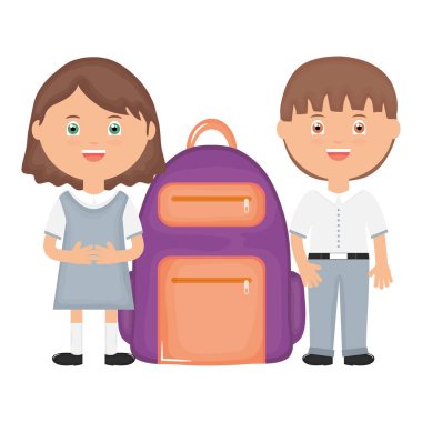 okul çantası ile sevimli küçük öğrenciler çift