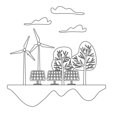 İzole Eko rüzgar fabrikası ve güneş paneli tasarımı