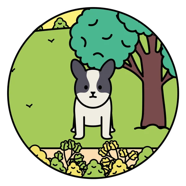 Piccolo cane adorabile mascotte nel paesaggio — Vettoriale Stock