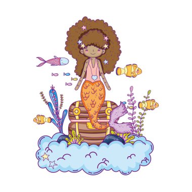 Hazine göğüs denizaltı sahne ile mermaid