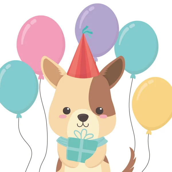 Hond cartoon met Happy Birthday pictogram ontwerp — Stockvector