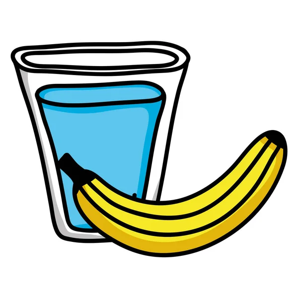 Fruta fresca de plátano con agua de vidrio — Vector de stock