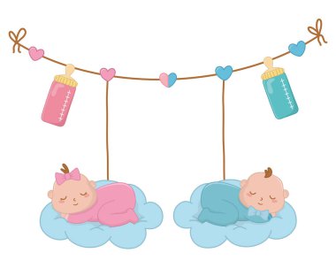 Bebek bir bulut vektör çizim üzerinde uyku