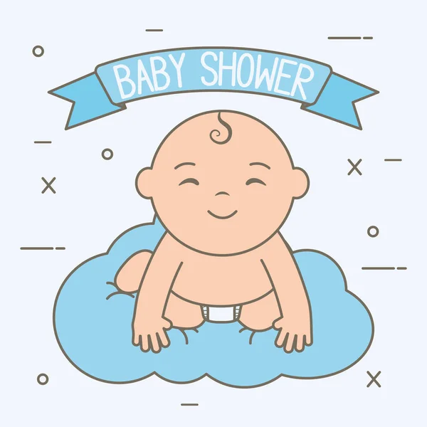 Cute little baby boy floating in cloud — Stock Vector