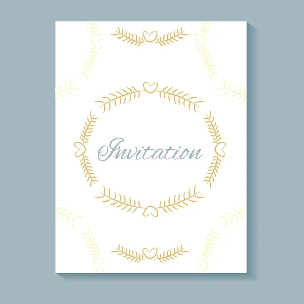 Tarjeta de invitación con hojas caligrafía dorada — Vector de stock