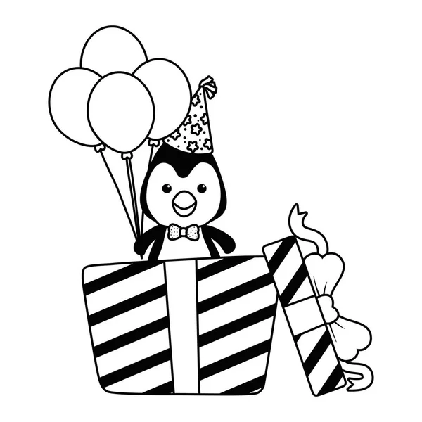 Pinguin-Cartoon mit Happy Birthday Icon Design — Stockvektor