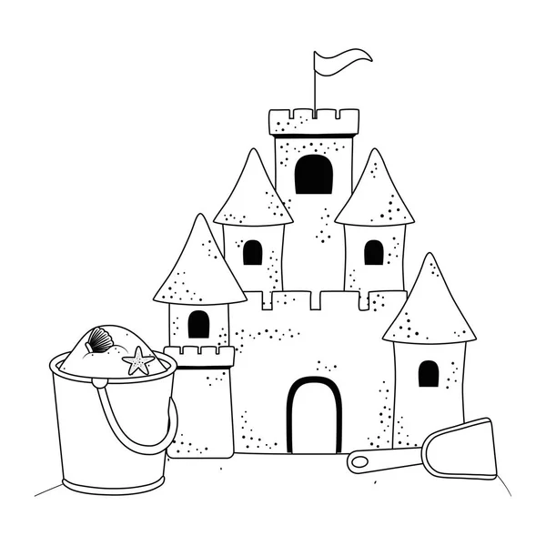 Castillo de arena en el diseño de playa — Vector de stock