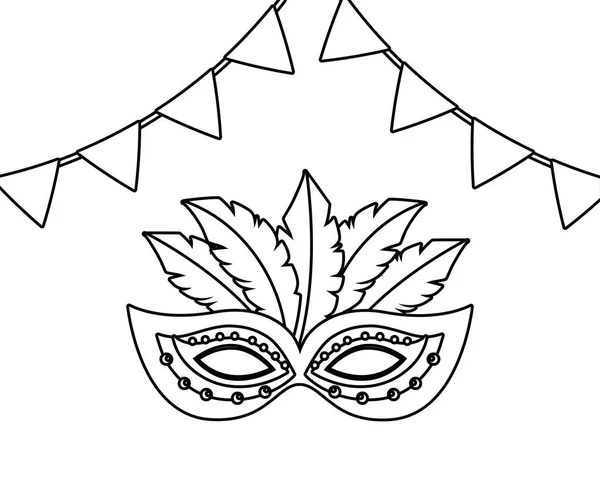 Mask brazil carnival in black and white — Vector de stock