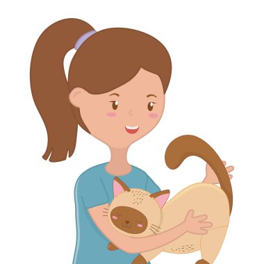 Kedi karikatür tasarımı ile kız