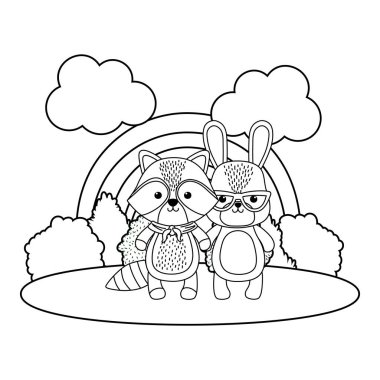 Rakun ve tavşan karikatür tasarım