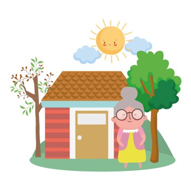 Büyükanne çizgi film vektör tasarımı çizimi