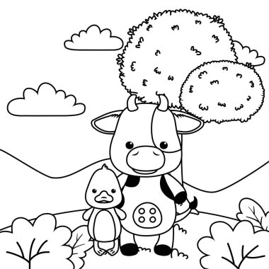 Sığır ve ördek karikatür tasarım