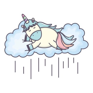 bulut yağmurlu karakter şirin sevimli Unicorn yüzen
