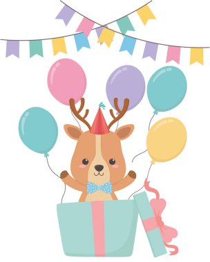Mutlu Doğum günü simgesi tasarımı ile Ren geyiği karikatür