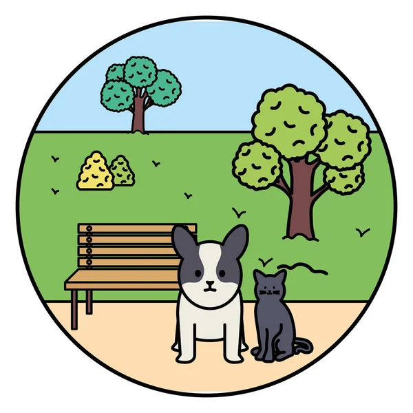 Cute cat and dog mascots in the landscape — 스톡 벡터