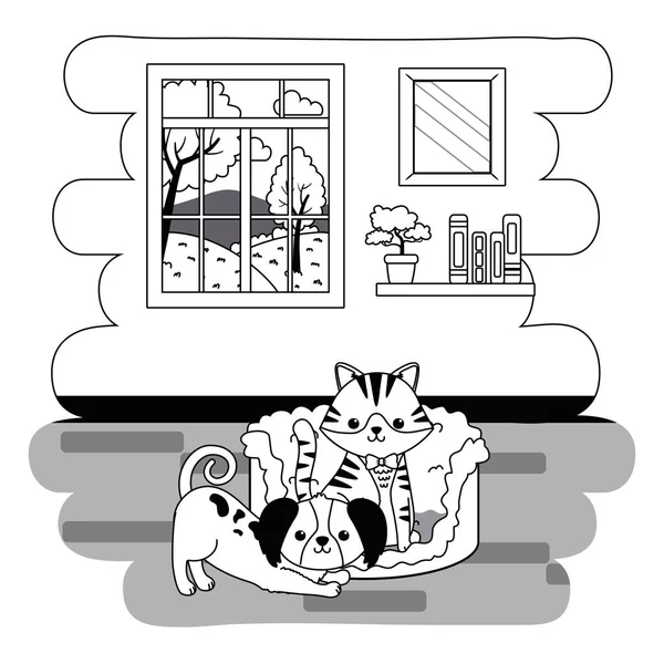 Illustrateur vectoriel dessin animé chat et chien — Image vectorielle