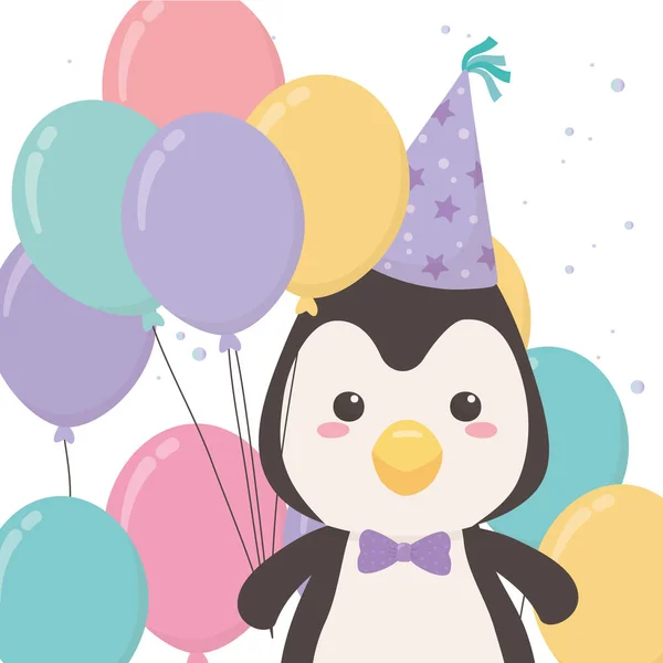 Pinguin-Cartoon mit Happy Birthday Icon Design — Stockvektor