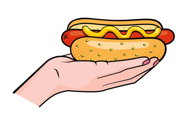Ruční držení hot dog vektorové ilustrace — Stockový vektor